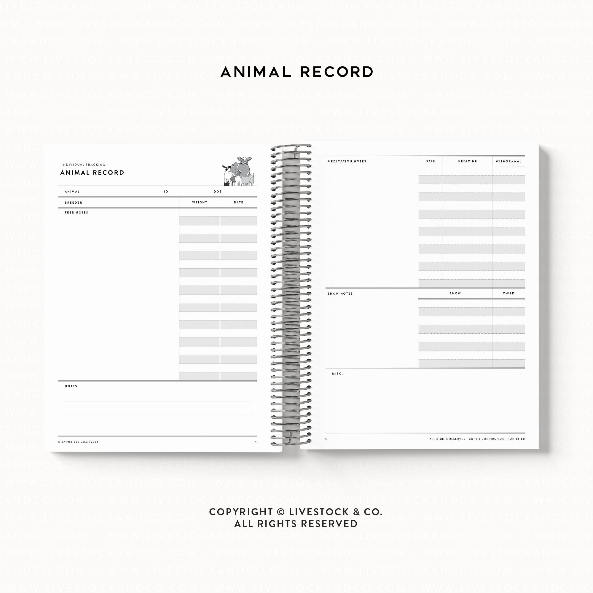 Personalized-Livestock-Animal Record Planner - Solid Cover