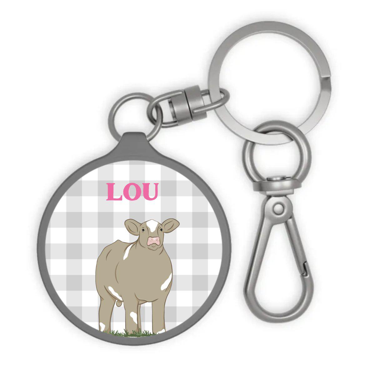Personalized-Livestock-Key Chain Tag - Gingham Design