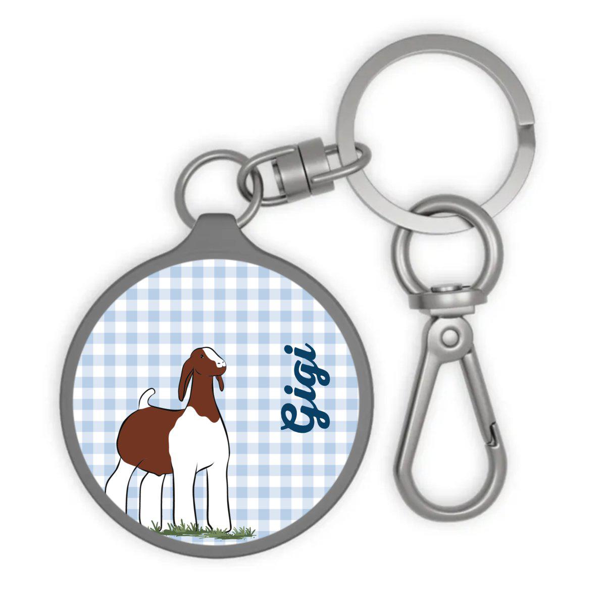 Personalized-Livestock-Key Chain Tag - Gingham Design