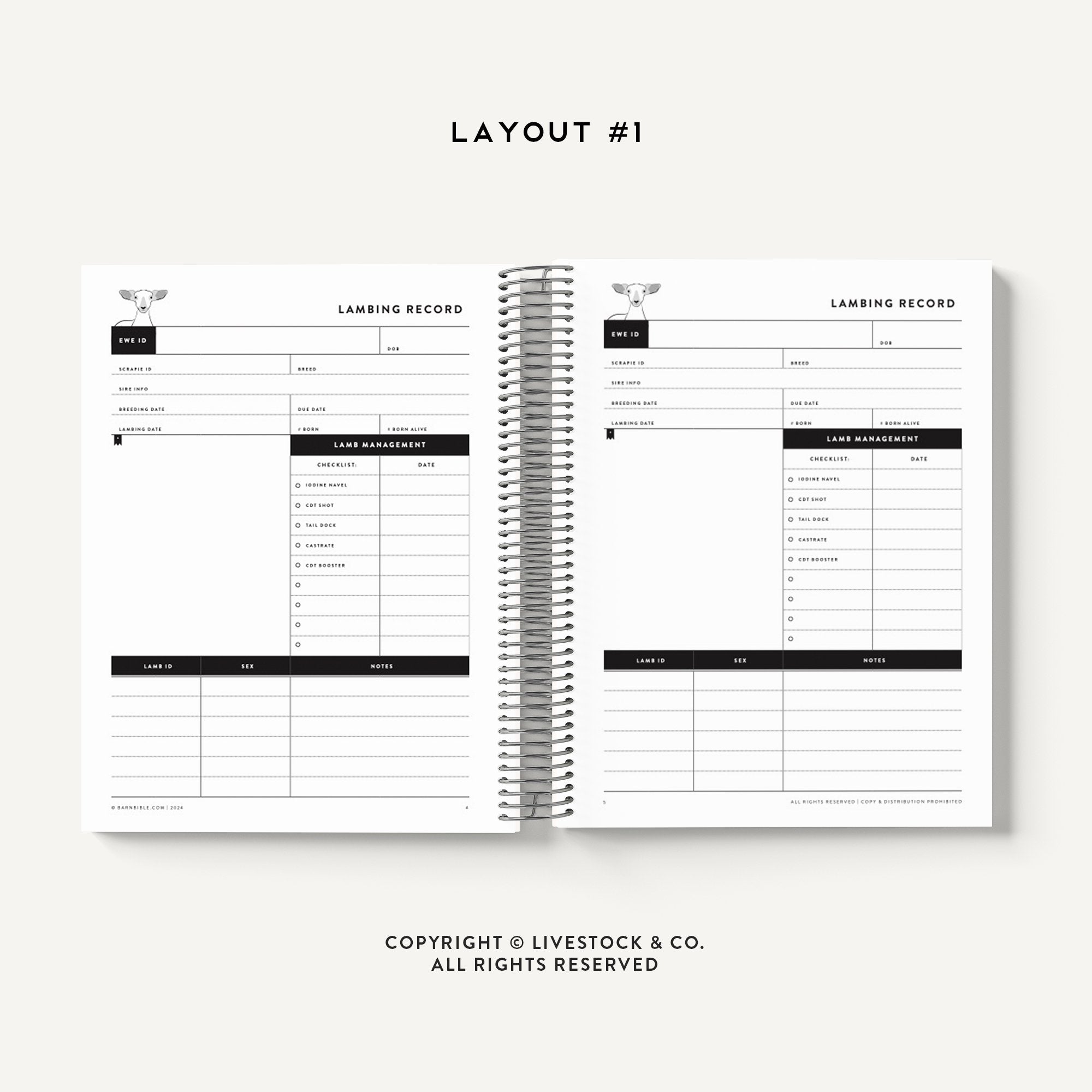 Personalized-Livestock-Lambing Record Planner - Gingham Cover