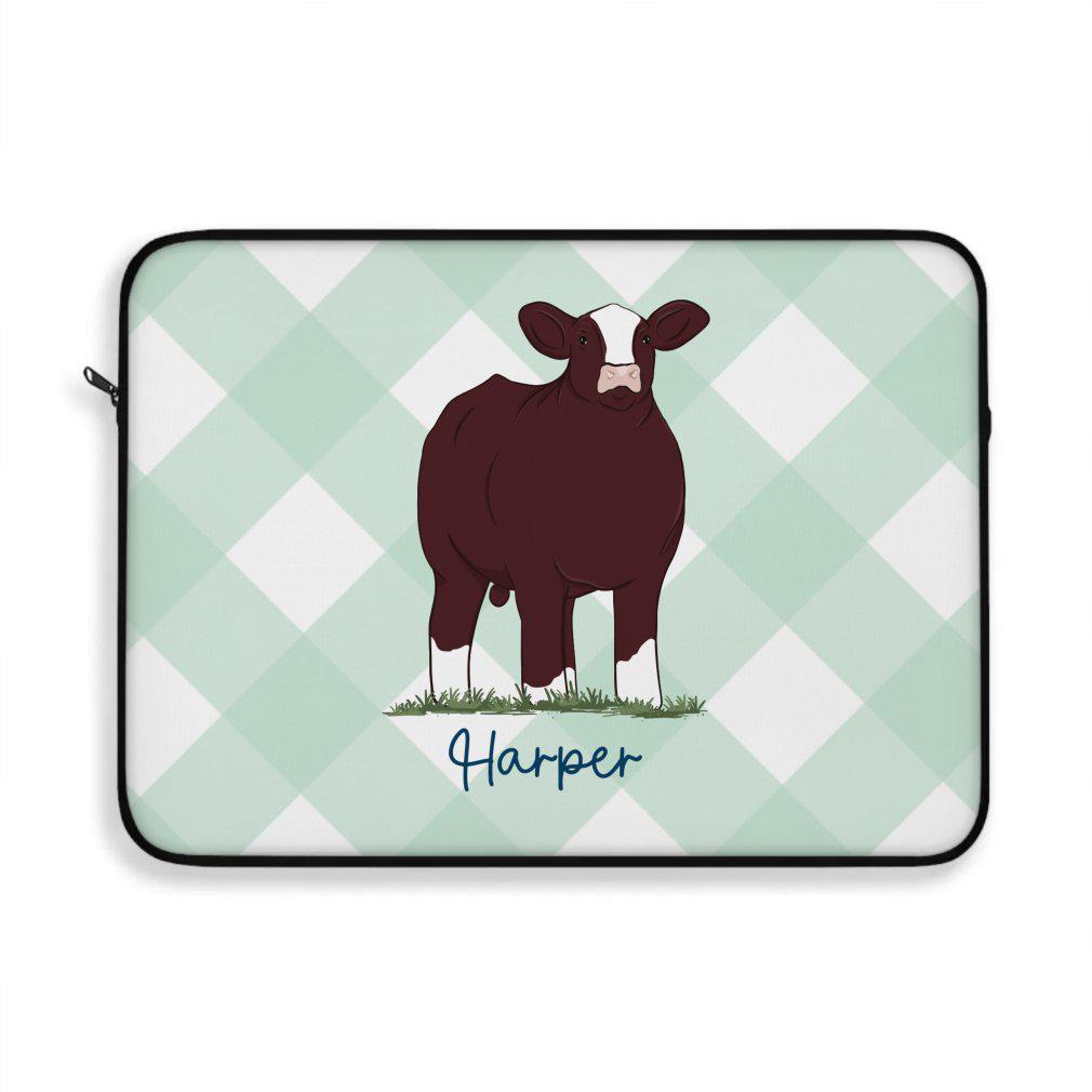 Personalized-Livestock-Laptop Sleeve - Gingham Print